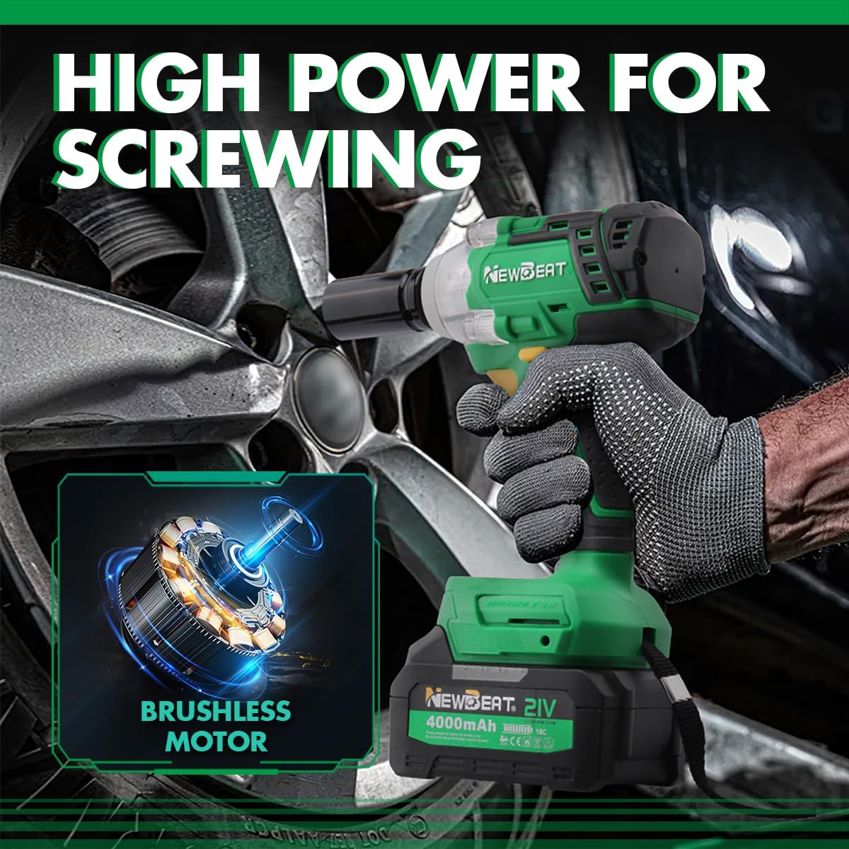 Compact Brushless Cordless Impact Wrench, 330N.m (243 ft-lbs) Lightweight Impact Gun with 4.0Ah Battery, 2-Speed Power Tool for Car Repair, Home DIY & Furniture Assembly