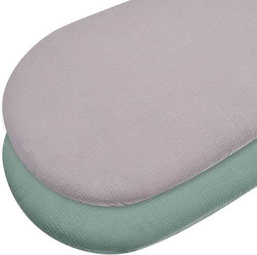 Miniatura 1 de Juego de 2 sábanas de muselina para moisés, sábanas ajustables para moisés, sábanas de moisés para moisés de bebé, sábanas ovaladas rectangulares