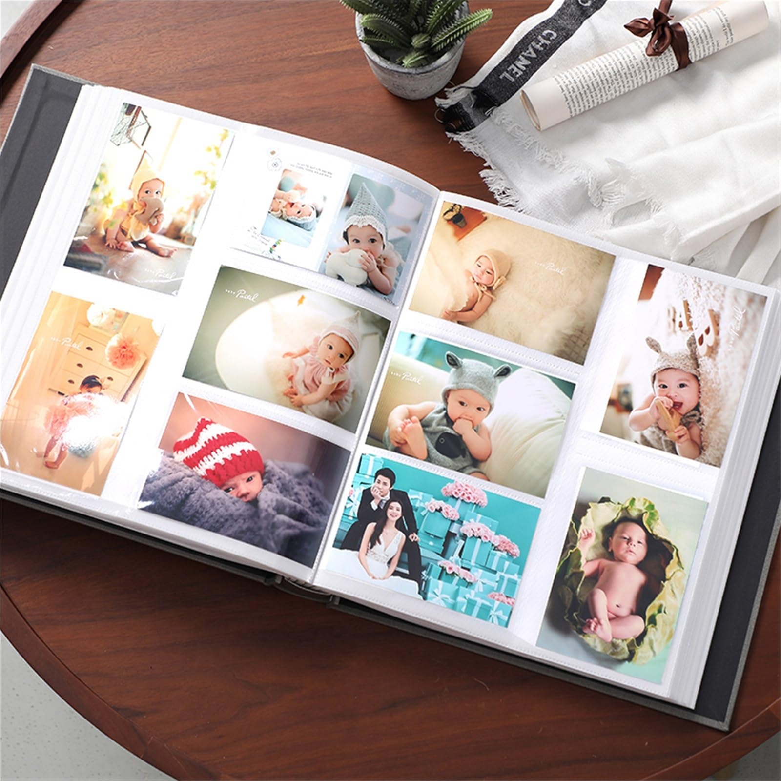 Großes Fotoalbum mit Ledereinsatz und geformten 6-Zoll-Seiten, perfekt for Familien- und Wachstumserinnerungen. 800-Taschen Für Geburtstag