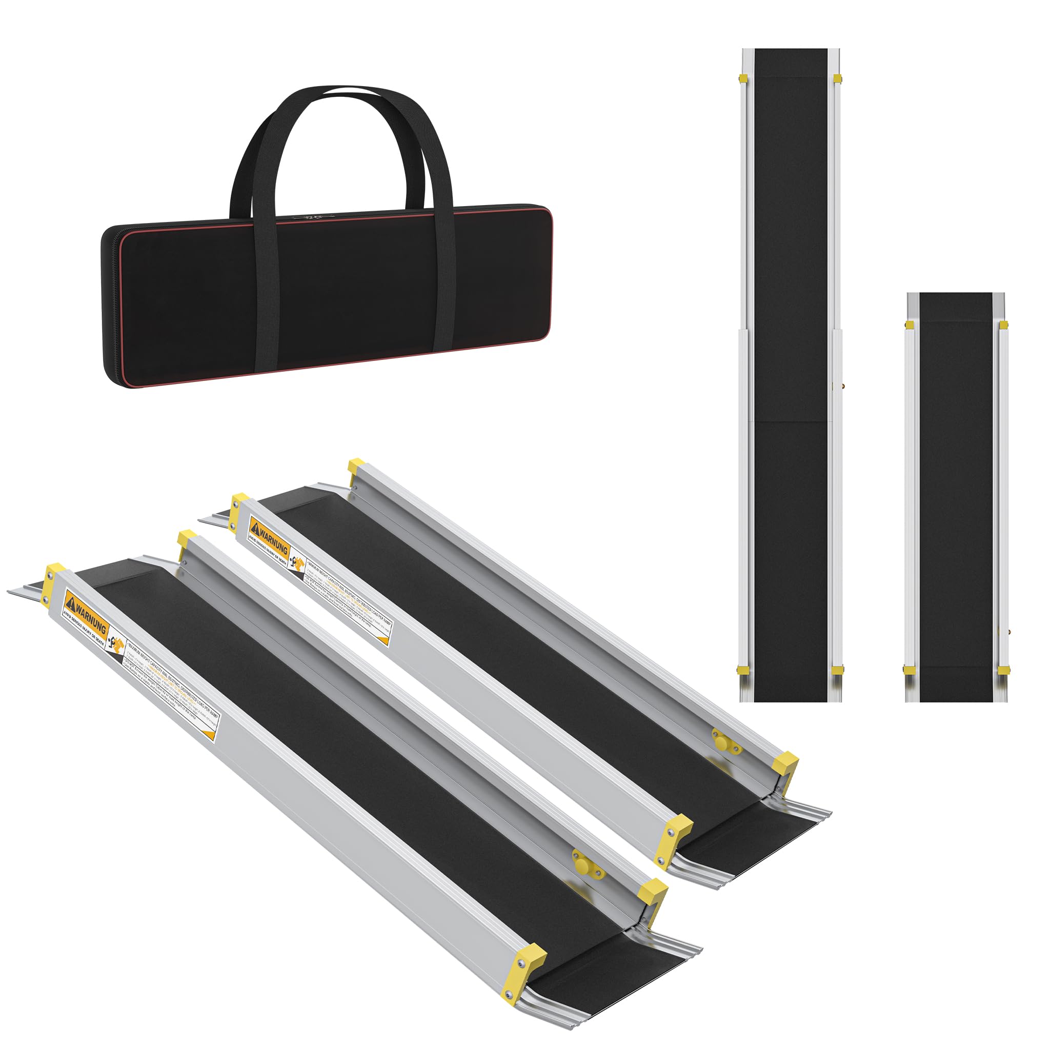 XMTECH 2 x Auffahrrampe 76-122cm Rollstuhlrampe, Aluminium Teleskoprampe mit Antirutsch Belag & Aufbewahrungsbeutel, Verstellbare Laderampe mit 300 kg, für Treppe Hindernissen Haus Schritte