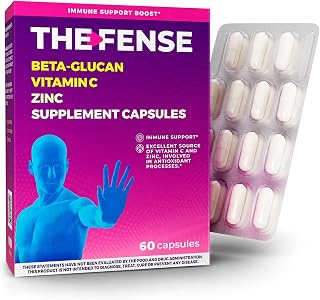 THE-FENSE Beta Glucan, Vitamin C and Zinc Supplement Capsules - Immune Support Boost for Women and Men - Free of Gluten and Lactose, Non-GMO - 60 Capsules