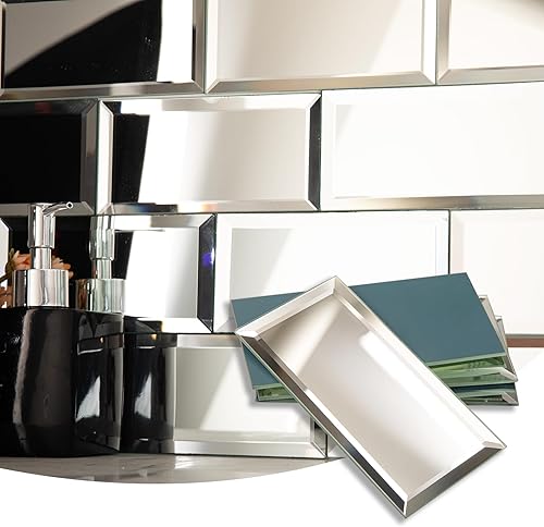 Miniatura 8 de Lovdeco Azulejo de espejo, espejo de metro biselado para salpicadero de 3 x 12 pulgadas para pared de cocina y baño (20 unidades, 5 pies cuadrados)