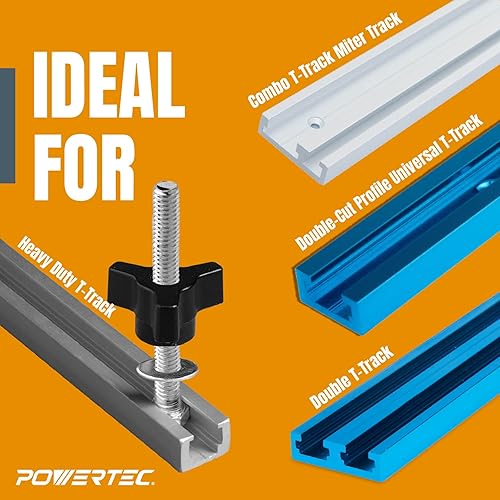 Miniatura 2 de POWERTEC 71068 Kit de perilla de riel en T con pernos hexagonales de 14-20 x 1-12 pulgadas y arandelas, juego de 10 pernos de riel en T, accesorios