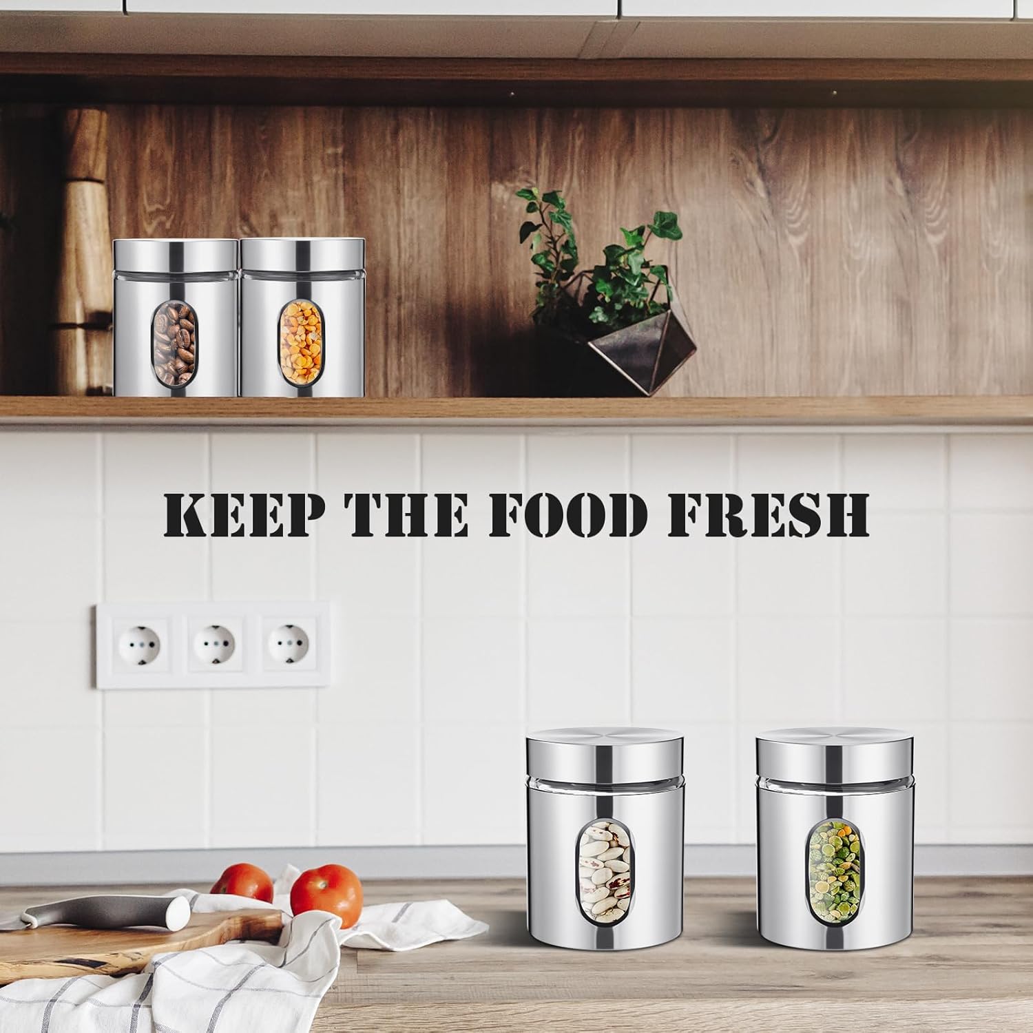 Mimorou 3 Pcs Stainless Steel Canister Set with Glass Windows Visible Storage Jars Silver Kitchen Canister Set for Pasta Flour Oat Sugar Container, Kitchen Tools, Housewarming Gifts (20 oz) - Image 7