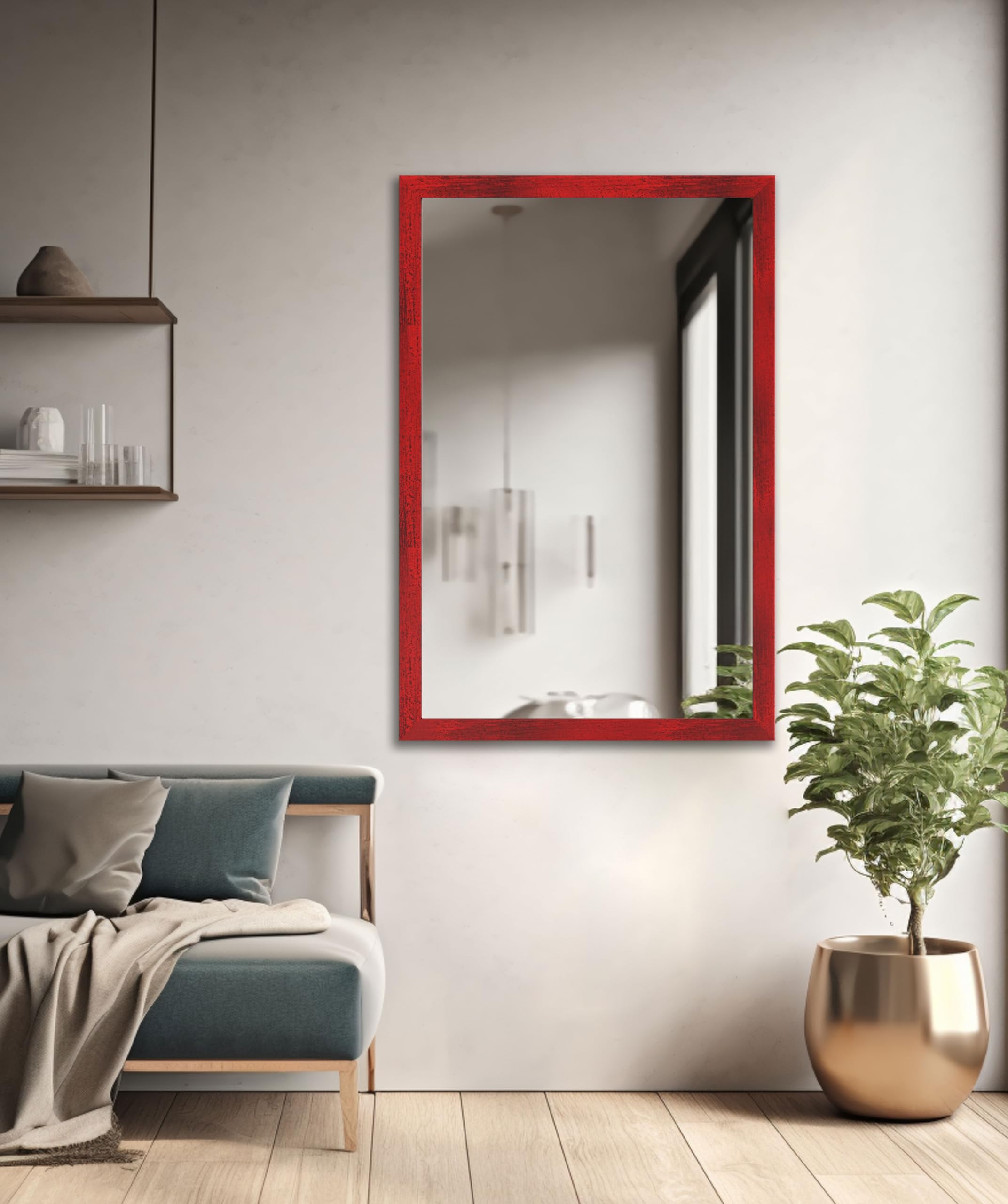 Cornice classica con specchio | rosso | dimensioni specchio: 50 x 50 cm | più cornice da 5 cm | specchio da parete | in 11 misure