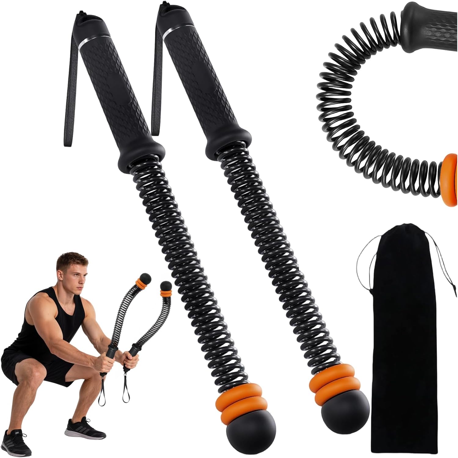 Cordless Battle Ropes, Adjustable Resistance Trainer Weighted Ropeless Battle Rope Portable Exercise Equipment for Home Gym Workouts Compact Arm Strength for Men Women (Black)