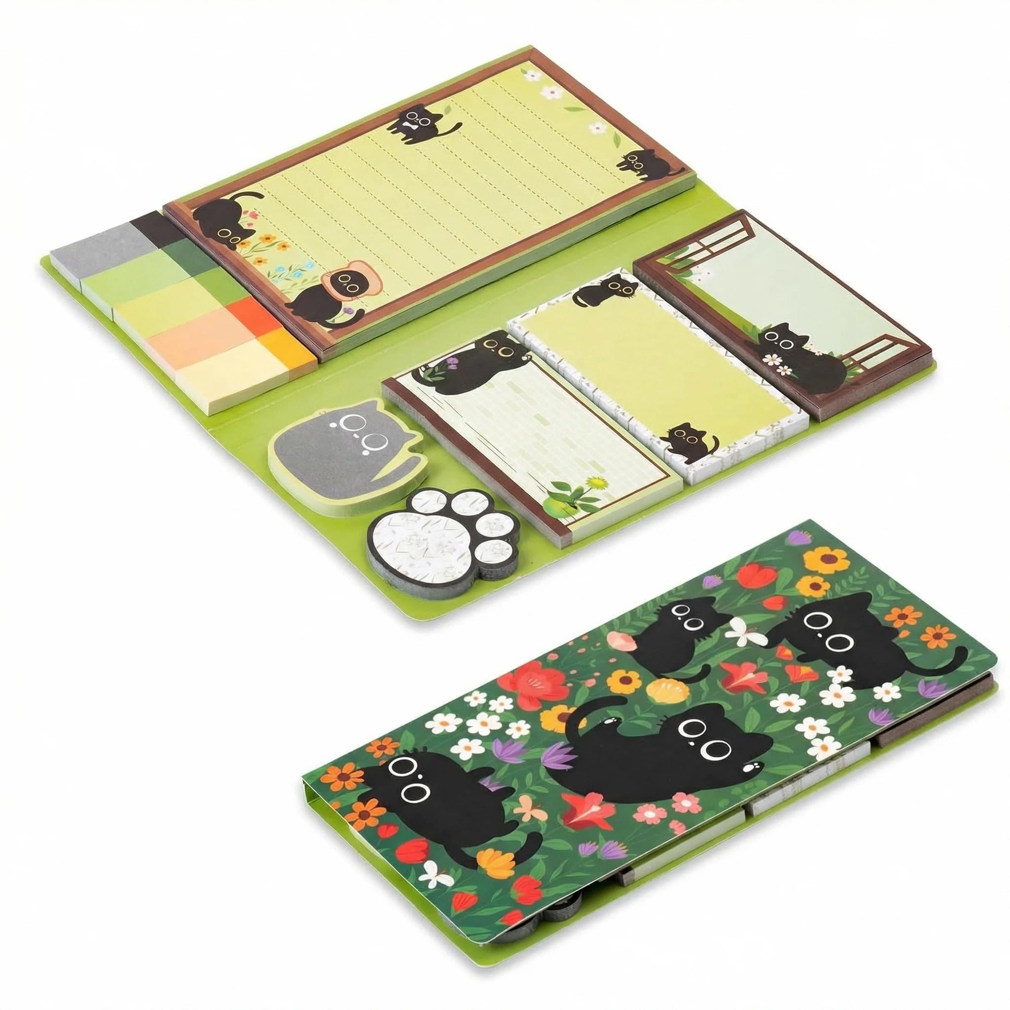 Black Cat Floral Cute Sticky Notes Set -550 Sheets Cute Cat Self-Stick Notepad, Floral Cat Paw Page Marker for School Office Stationery Gift, Party Goodie Bag Fillerr