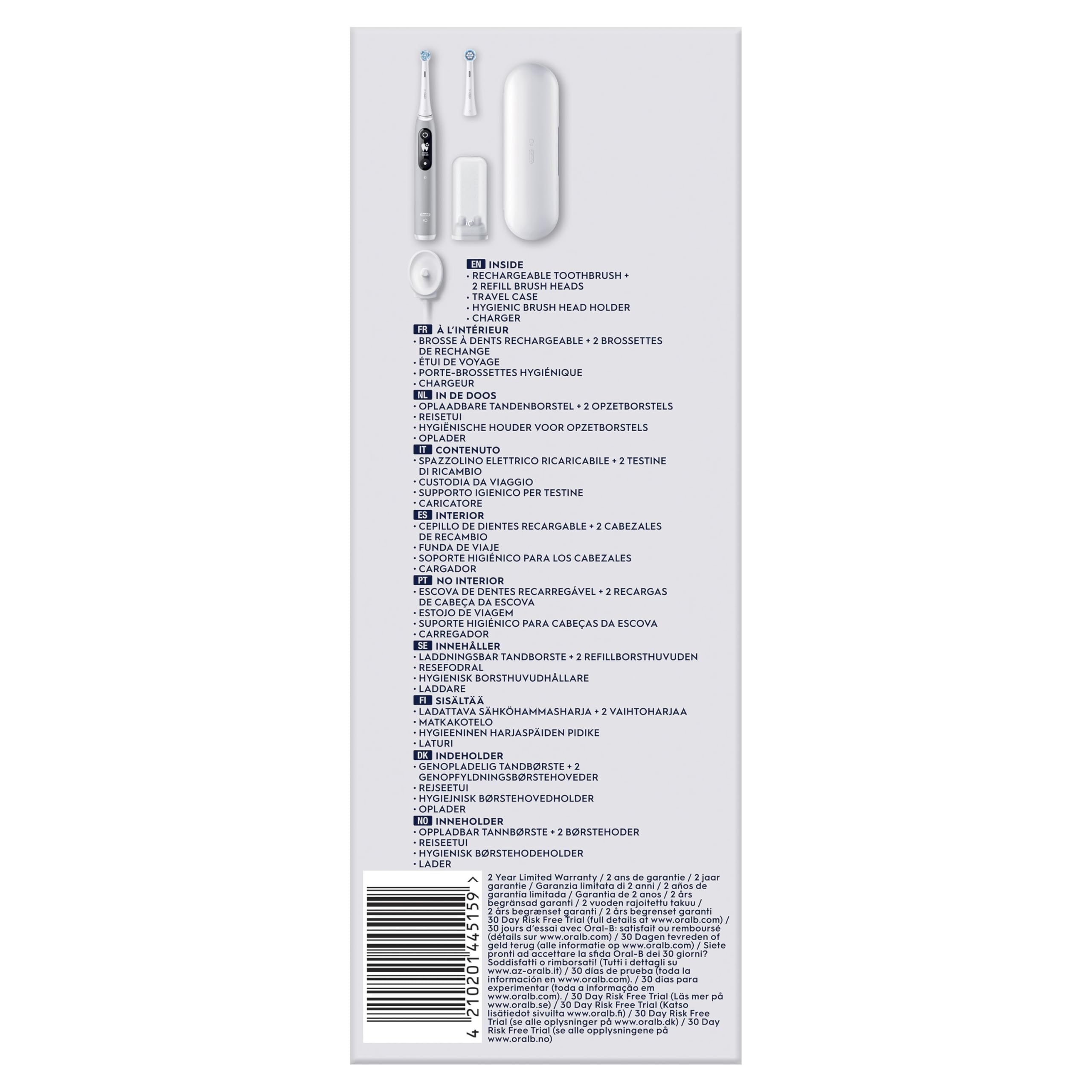 Oral-B iO 6 Brosse à Dents Électrique Grise, 2 Brossettes, 1 Étui de Voyage, 1 Pochette pour Chargeur