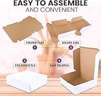 Vista 6 de Fit Meal Prep Paquete de 25 cajas de pastelería de 9 x 9 x 3 pulgadas, caja de panadería blanca para galletas, cartón de papel kraft compostable
