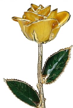 Yellow Laquered 24k Gold Dipped Long Stem Genuine Rose In Red Gift Box