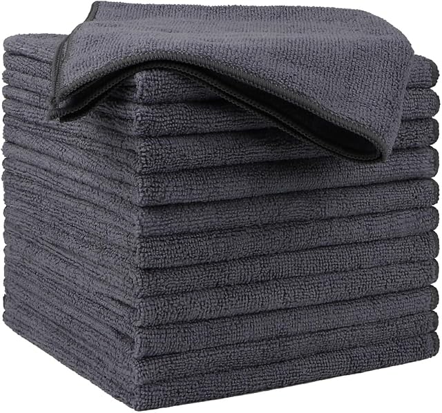 HOMEXCEL Grey Microfibre Car Cloths Rags 12 Pack Towels, 40x40 cm