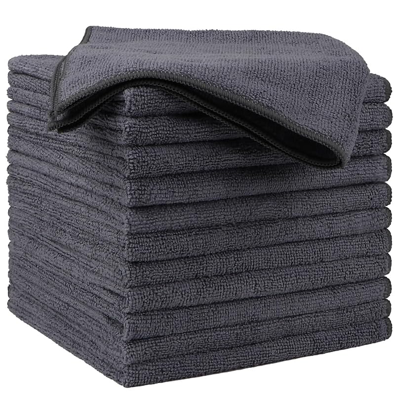 HOMEXCEL Kit com 12 Panos de Microfibra para Limpeza Automotiva e Doméstica, Cinza, 40,6 x 40,6 cm