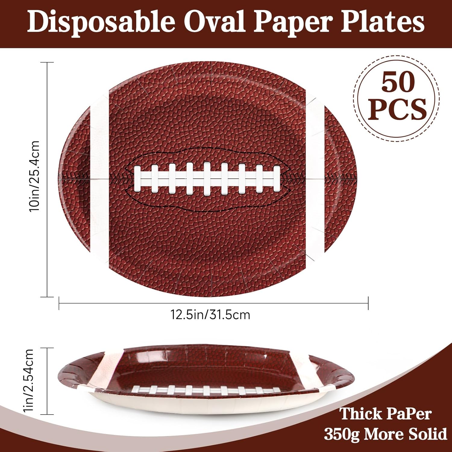50pcs Large Football Food Plates, 12.5 x 10 inch Football Paper Food Tray, Disposable Bowls, Nacho Trays, Oval Tray for Sports Event, Gameday, Carnivals, Birthday, Party Decor (12.5 x 10 in) - Image 2