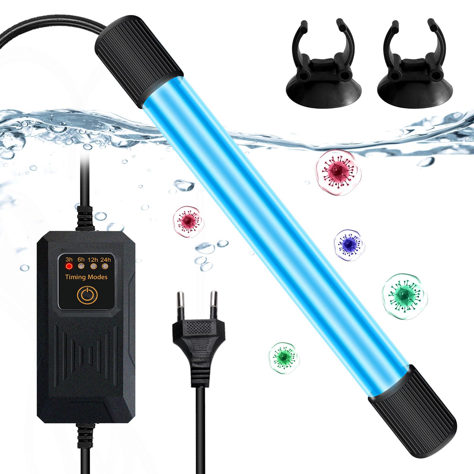 BORDEAG Esterilizador UV Acuario, 13W Lámpara Acuario Esterilizador UV con temporizador UV Acuario Esterilizador Lámpara UV De Destrucción De Bacterias Lámpara De Esterilización UV para Acuario Fish