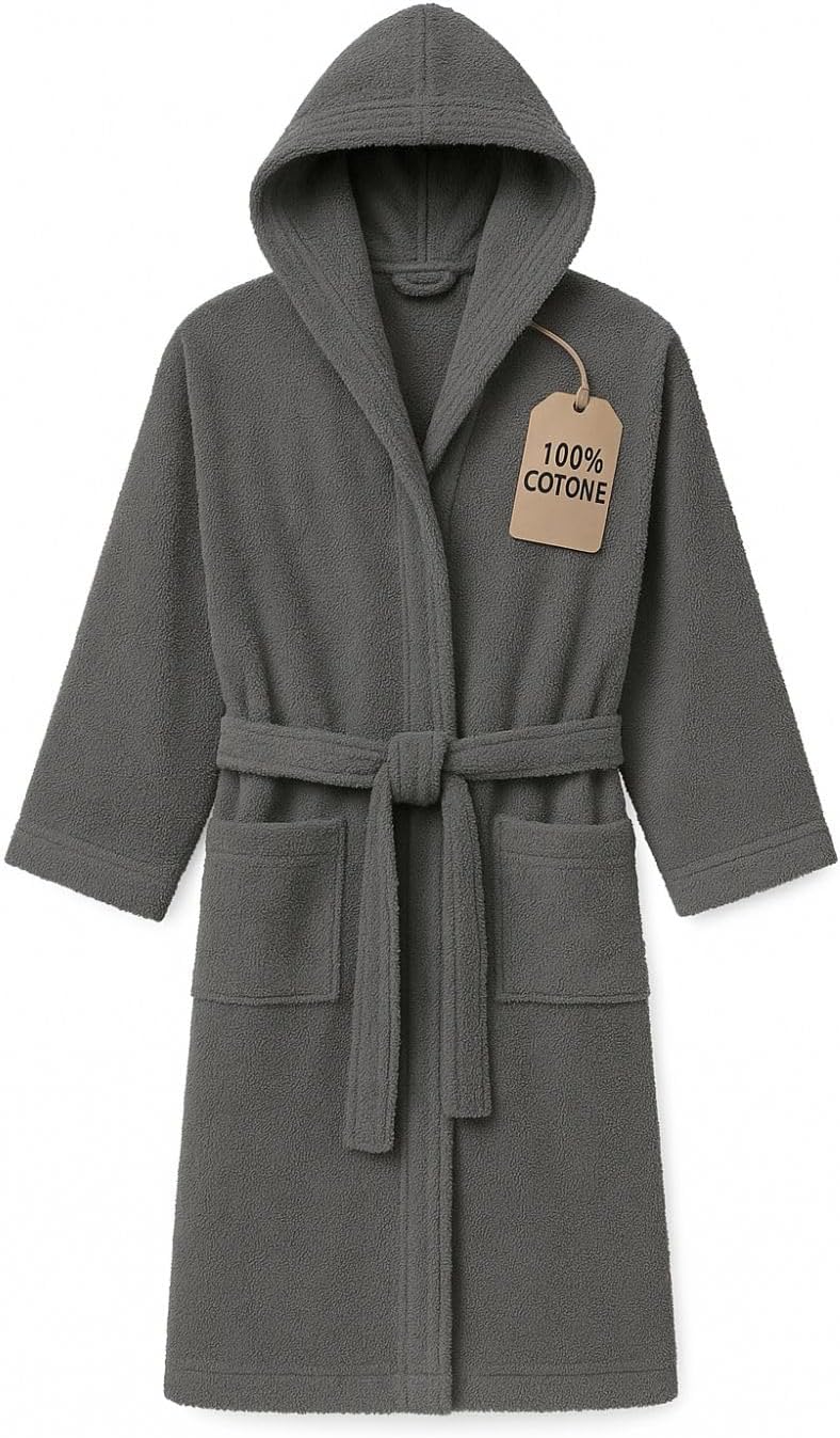 Accappatoio Leonardo Home in spugna di cotone 100%, con cappuccio