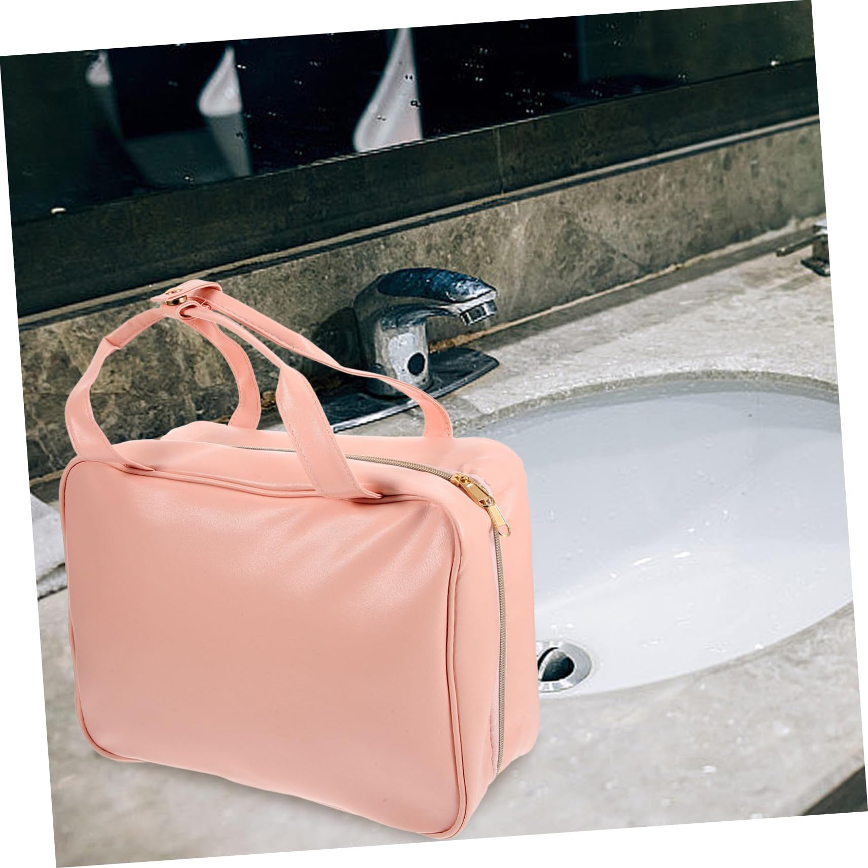 Trousse de Toilette en Cuir PU Rose Capacité Suspendue