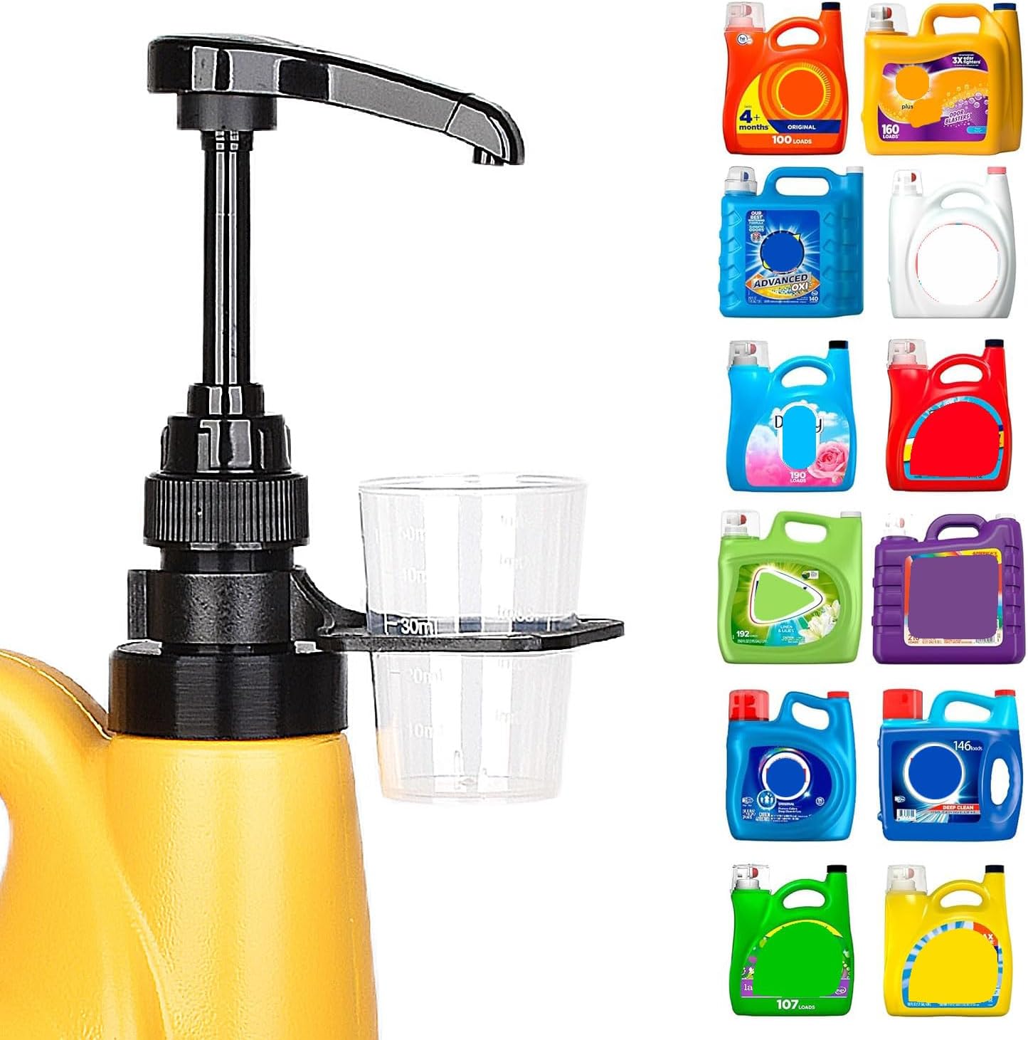 Vent Hole Pump for Liquid Laundry Detergent Bottle Dispenser Pump with Cup Holder and Measuring Cup, Ideal for Laundry Room Accessories Storage Organization, Made to Fit All, 1 Pack, Black