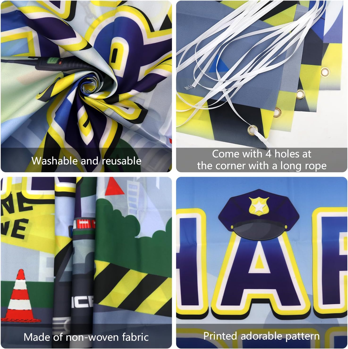 KEFAN Police Birthday Party Decorations, Police Theme Party Tableware Supplies including HAPPY BIRTHDAY Backdrop, Plates, Cups, Napkins, Tablecloth, Balloons for Kids Birthday Party - Serves 20 (C)