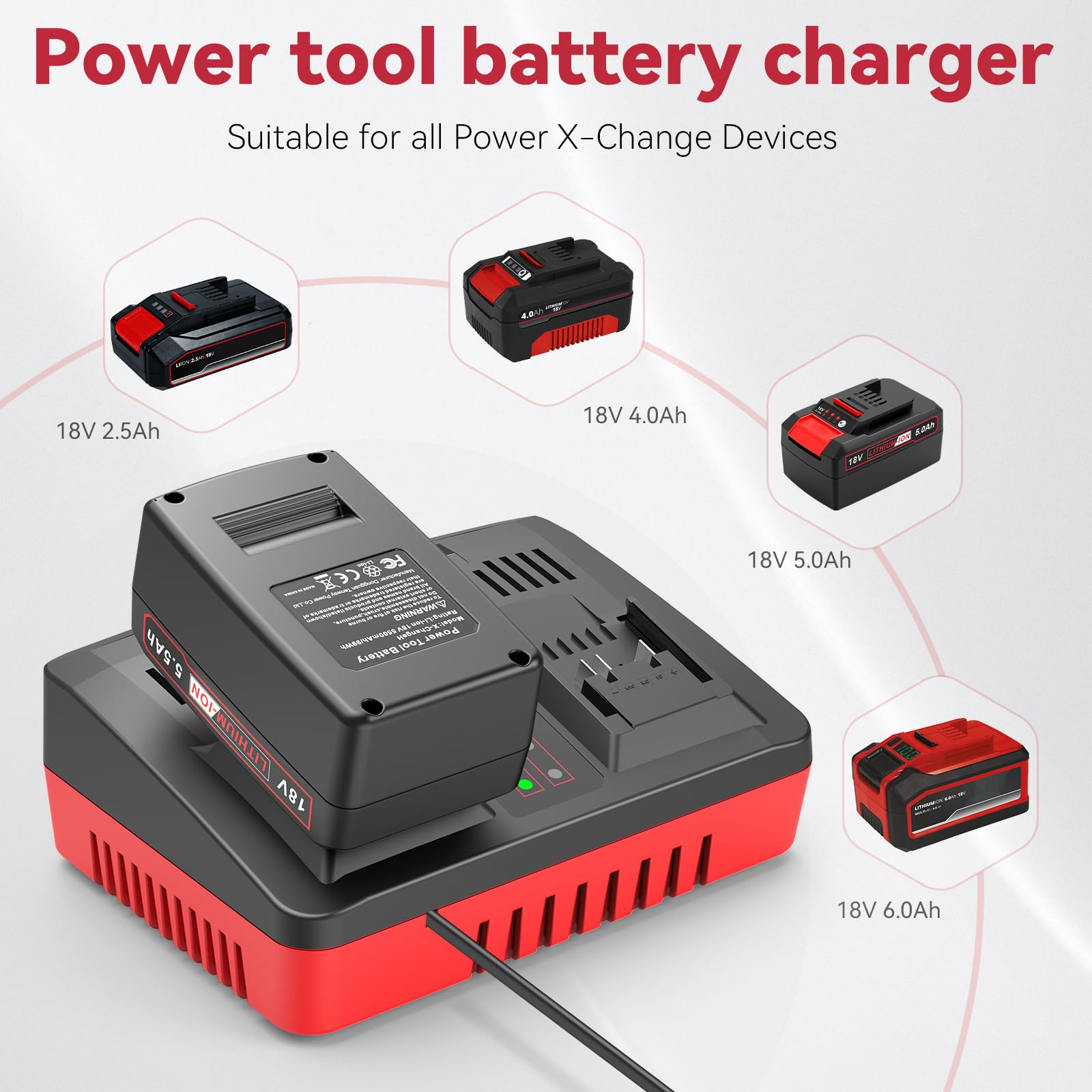ASUNCELL 3A Cargador de Doble Puerto para Power X-Change de 18V batería de Iones de Litio, Cargador rápido Twincharger, gestión de Carga Inteligente con Pantalla LED