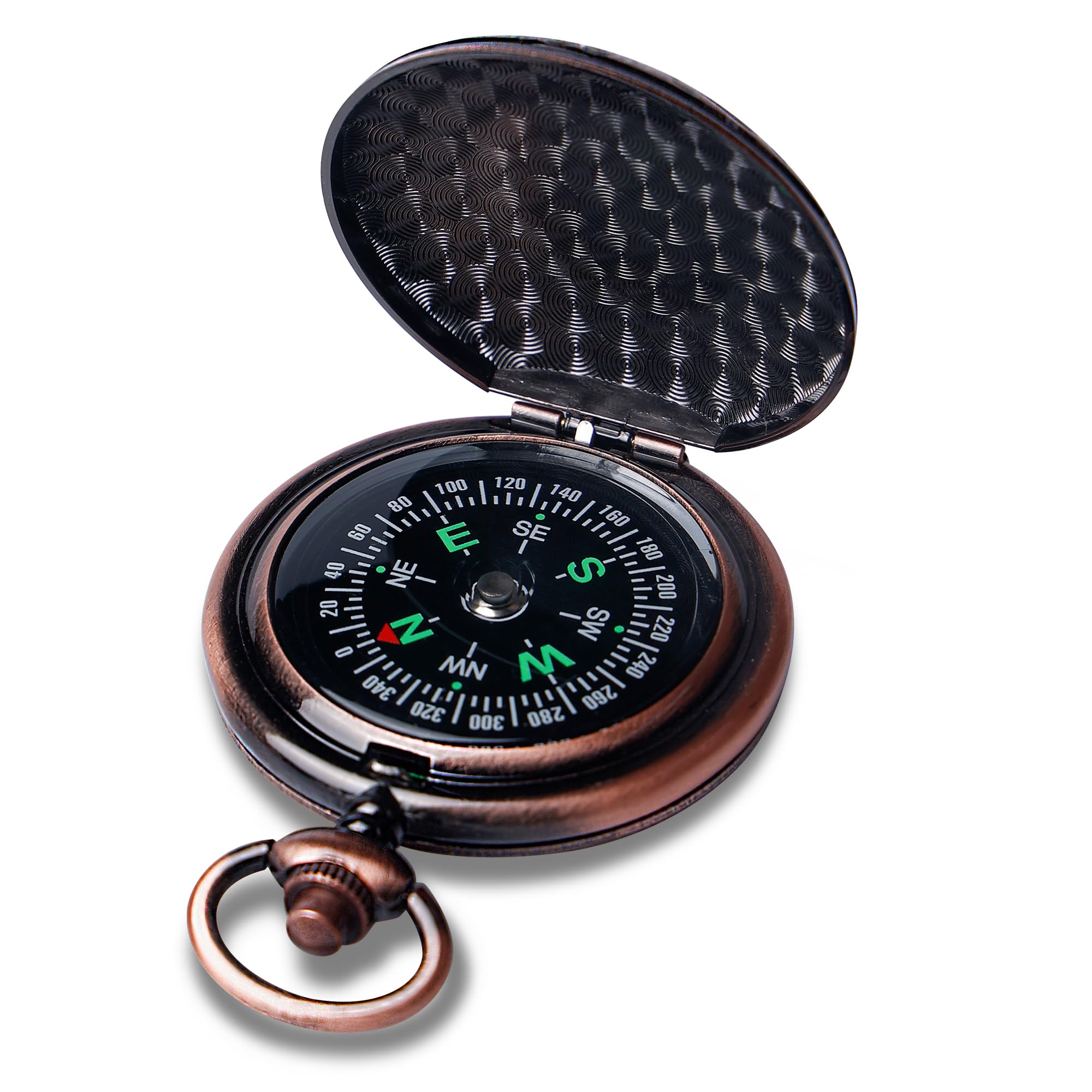 Bussola da esterno, bussola tascabile portatile in ottone, bussola da marcia classica impermeabile, orologio da tasca con apertura a scatto con numeri luminosi per campeggio, escursionismo