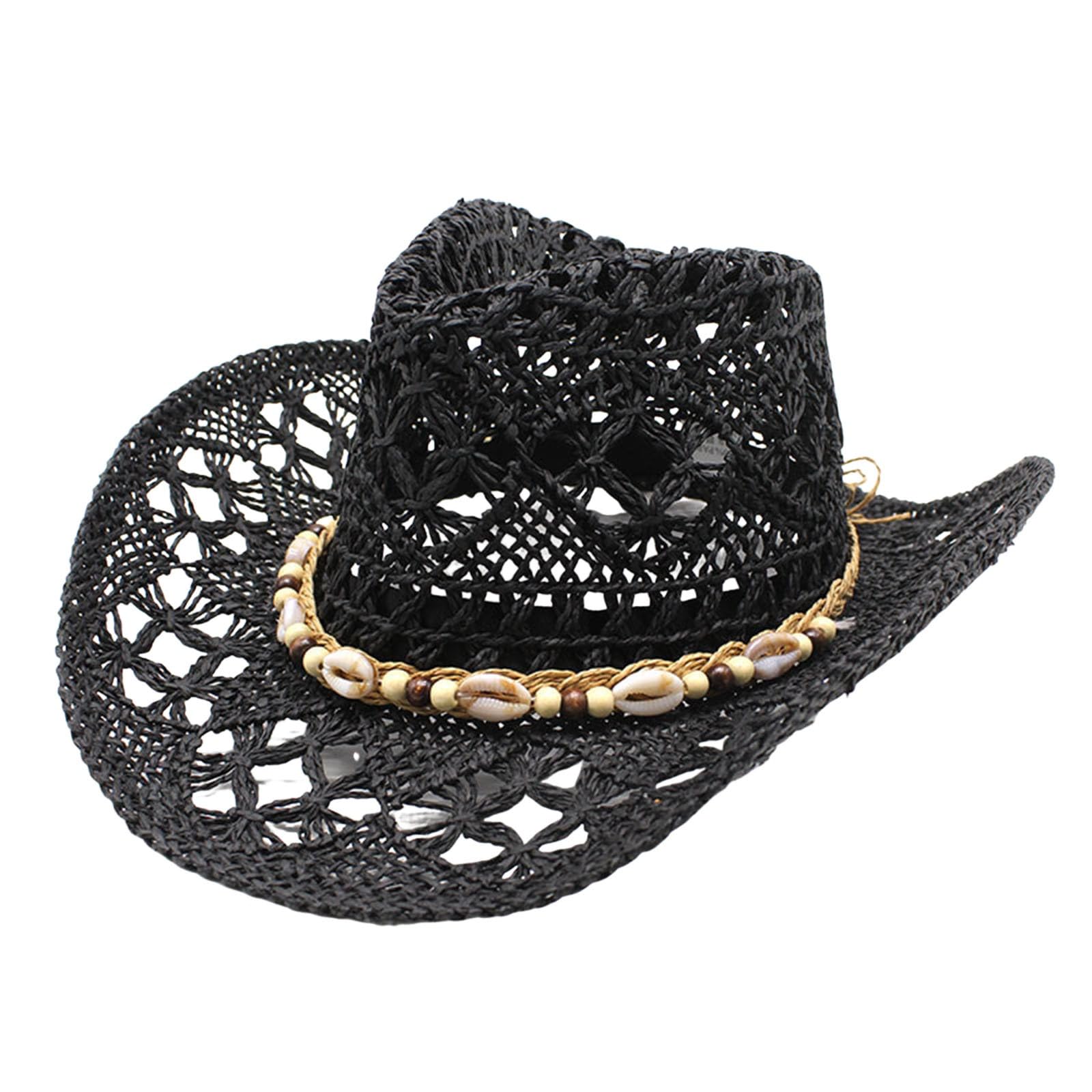 Générique Chapeau de Cowboy Western pour Femme, Chapeau de Paille Malléable, Chapeaux de Soleil Creux et Respirant, Chapeaux de Soleil en Maille Léger, Style Vintage Élégant pour l’Extérieur