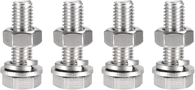 sourcing map M10 x 40mm Hex Head Screws Bolts, Nuts, Flat & Lock Washers Kits, 304 Stainless Steel Fully Thread Hexagon Bolts 4 Sets