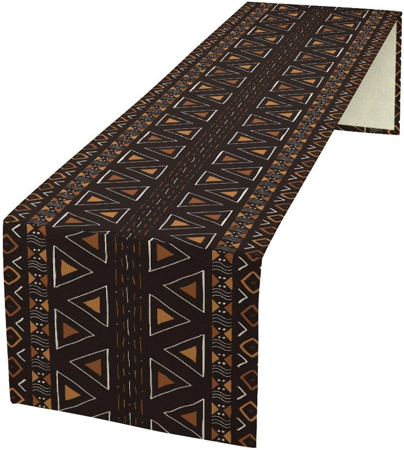 African Mud Cloth Table Runner, Abstract Geometric Africa Tribal Ethnic Art Print Table Runner for Kitchen Dinning Table Decor Home Wedding Party Holiday, 13x120 Inch