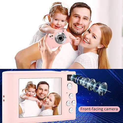 Miniatura 8 de Cámara digital rosa con tarjeta de 32 GB, pantalla 720P de enfoque automático de 3 pulgadas, cámara digital de punto y disparo con luz de flash,