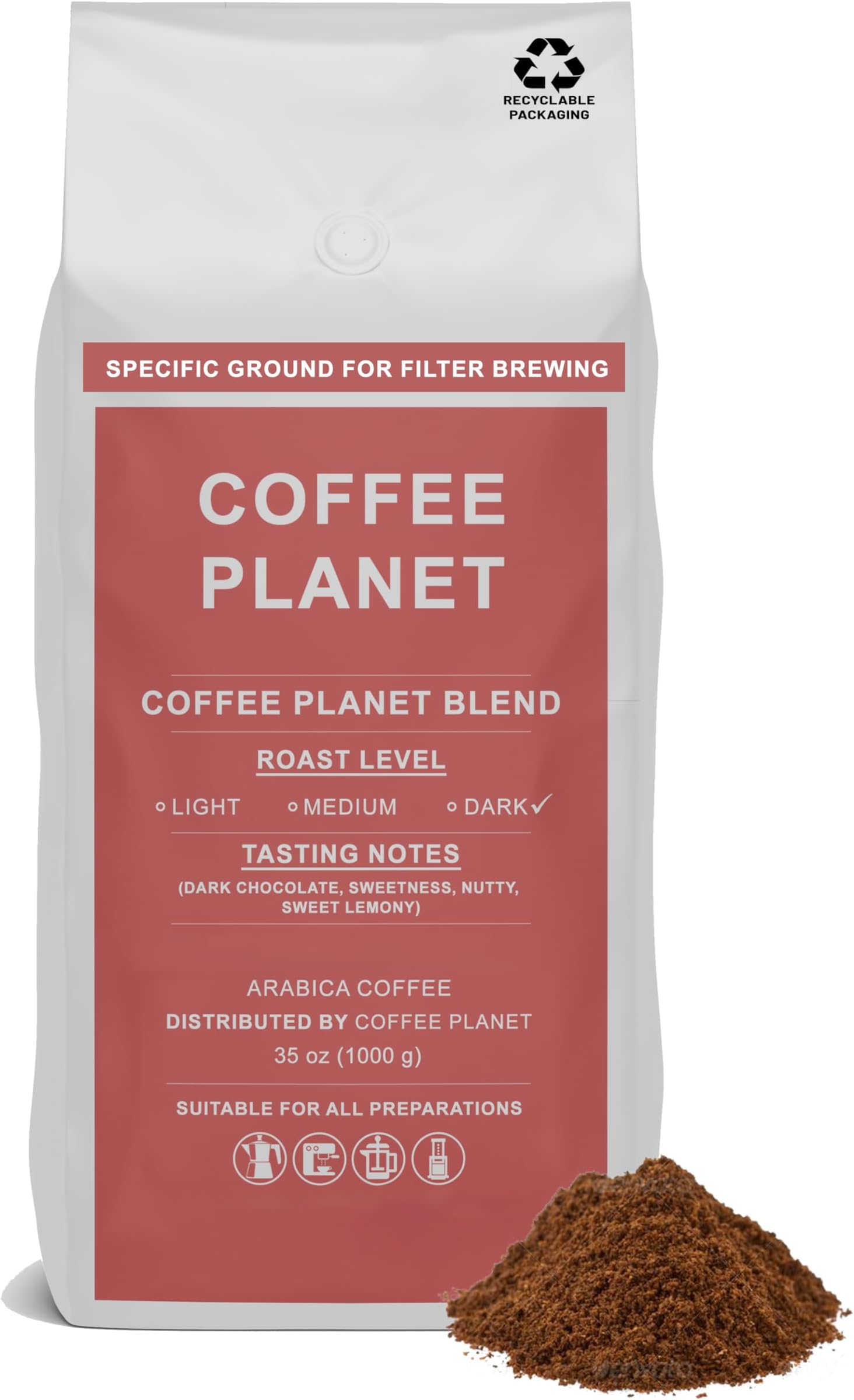 Coffee Planet Blend Filter Coffee - 1kg | Dark Roast | Made from Arabica Coffee Beans | Rich Flavoured