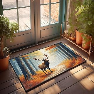 Floor Mats for Home Entrance A Majestic Stag Stands On A Forest Path, Surrounded by Autumn Foliage. Doormat Childrens Room Decor Summer Door Mat Outdoor(40X60CM)
