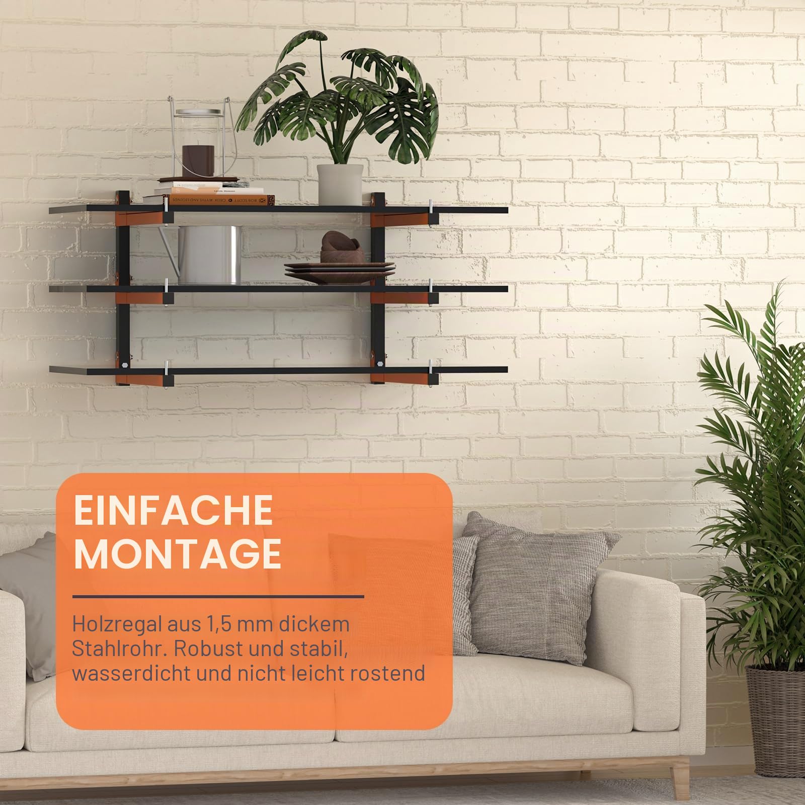Riciakik Holzregal Wandhalterung, Holzlagerregal, robuste Holzregale mit 9 Ebenen, 500 kg, langlebiger Garagenholz-Organizer, orangefarbene Holzregale für drinnen und draußen, 6 Stück