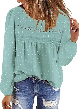 BETTE BOUTIK Womens Boho Fall Long Sleeve Shirts Crewneck Dressy Casual Blouses Trendy Flowy Tops