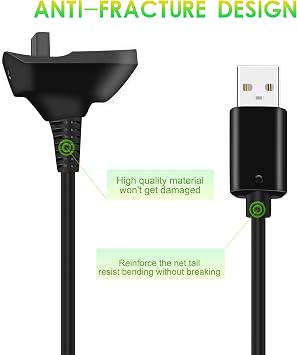 6Ft Charging Cable for Xbox 360, Wireless Controller USB Charging Cable Compatible with Microsoft Xbox360 / xBox 360 Slim Wireless Game Controllers