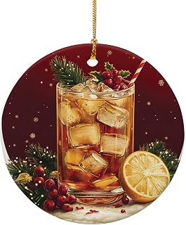 Long Island Iced Tea Cocktail Red Xmas Style 1 - Ceramic Ornament Vintage Holiday Decoration Rustic Farmhouse Christmas Retro Hanging Gift