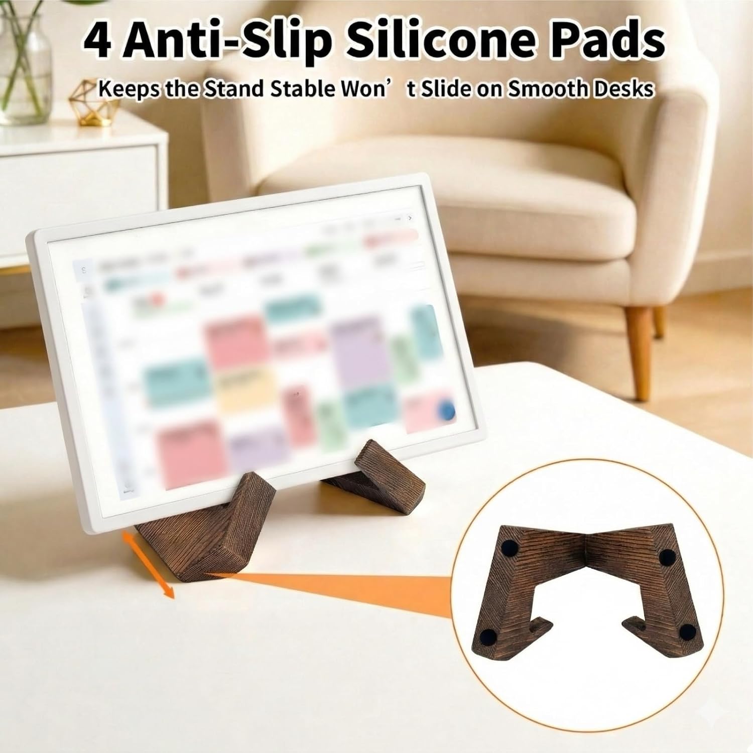 Solid Wood Calendar Stand for Skylight 15 Inch, Compatible with Skylight Calendar 2, Calendar Holder with 4 Non-Slip Silicone Pads, Supports Horizontal or Vertical Display.