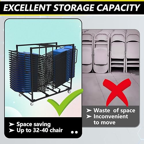 Miniatura 2 de Carrito de silla plegable, silla plegable con apilamiento en ángulo y capacidad de 500 libras para 32 sillas plegables, silla de construcción