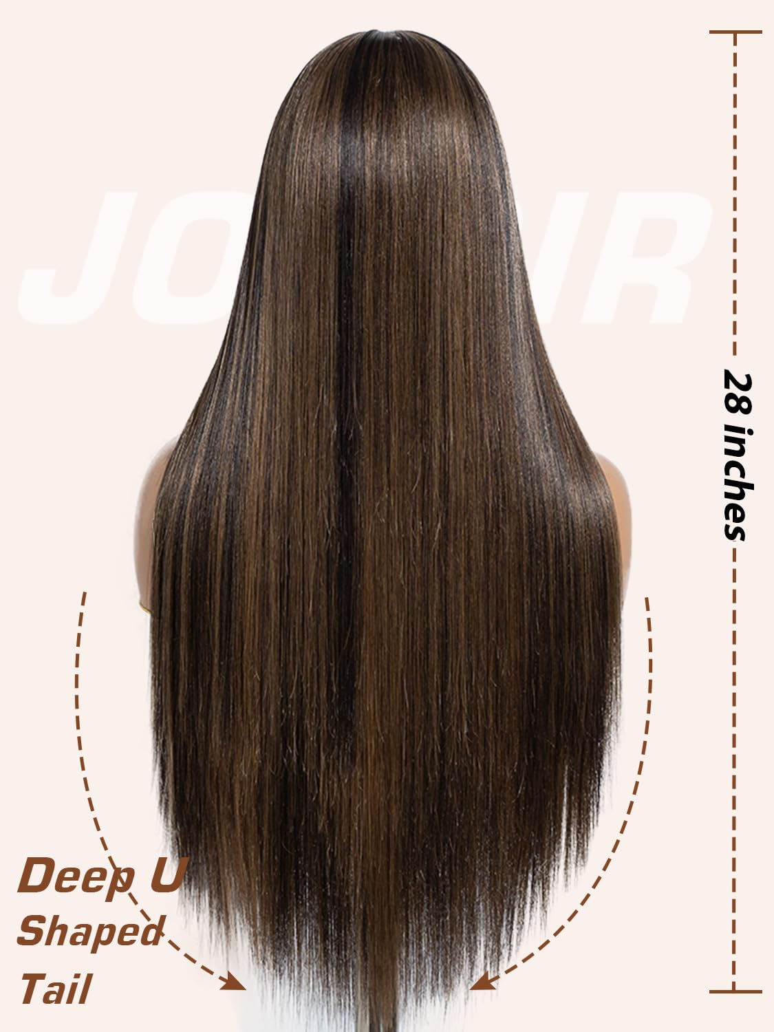 Joedir Highlights Straight Wig Synthetic Lace Front Wig T Part lace Frontal Wigs for Women Long Silk Straight Natural Wig Heat Resistant Fiber 28 Inches - Image 4