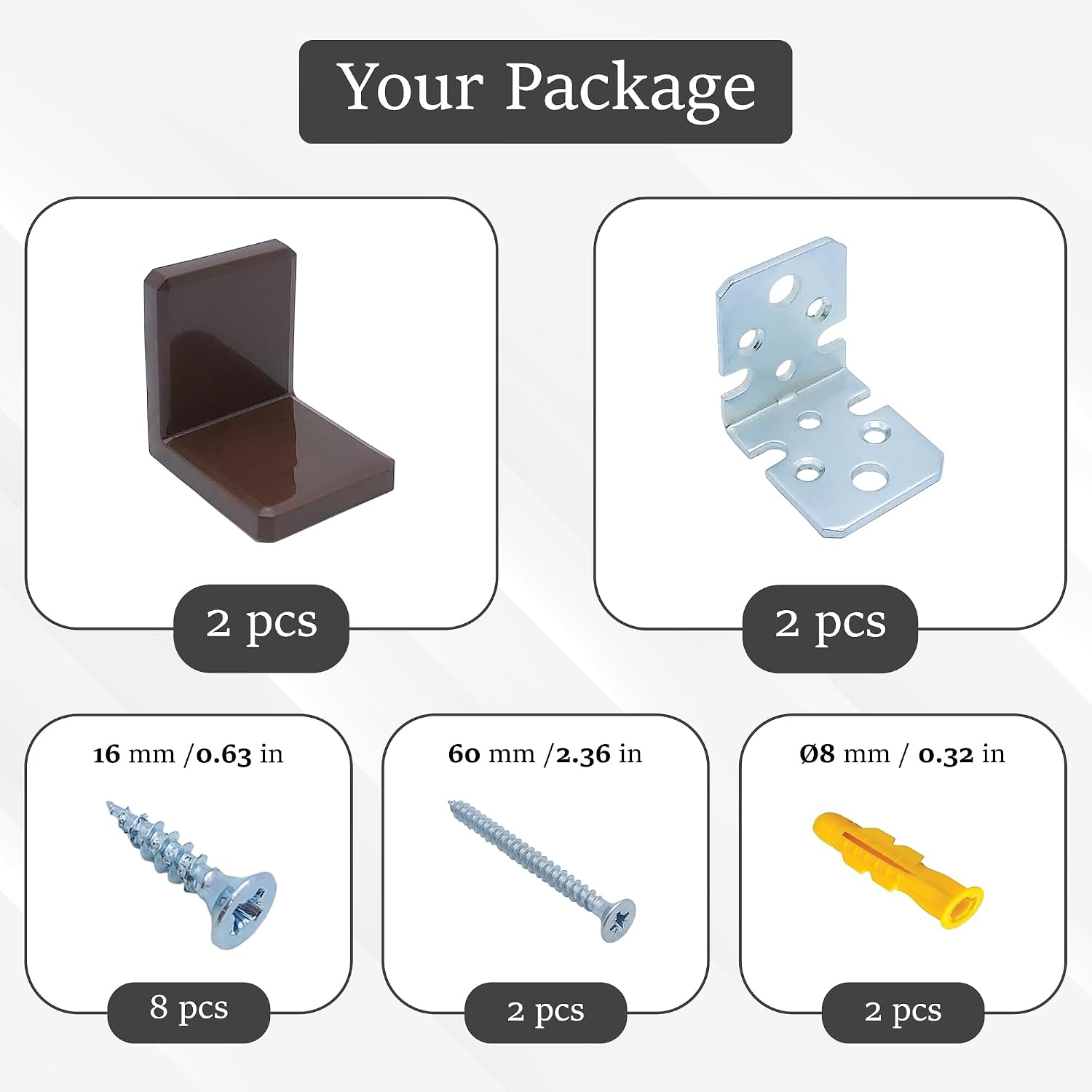 MR BRACKET Anti Tip L Bracket,Brown Shelf Brackets Pack of 2, Heavy Duty Cabinet Hanging Brackets, Plastic Cover Metal Brackets, Stainless Steel Corner Brace, Furniture Anchors for Baby Proofing image 2