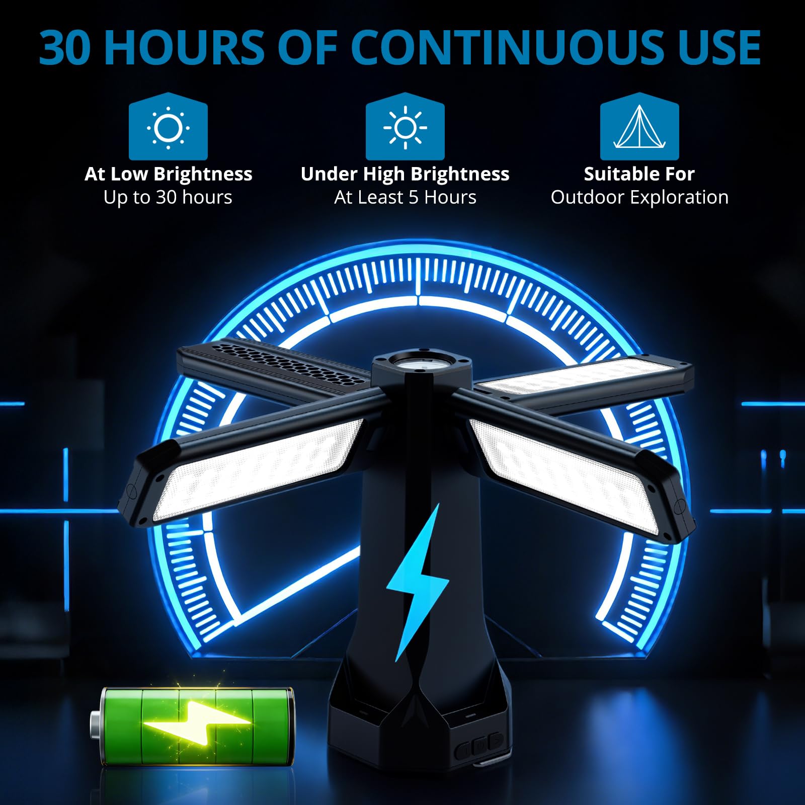 AUTOUTLET Lámpara de Trabajo LED Recargable 4000 Lúmenes con Trípode 1,55m, Batería 16000mAh Power Bank, 4 Paneles Ajustables 270°,IP66 Impermeable para Camping Taller Garaje Exterior
