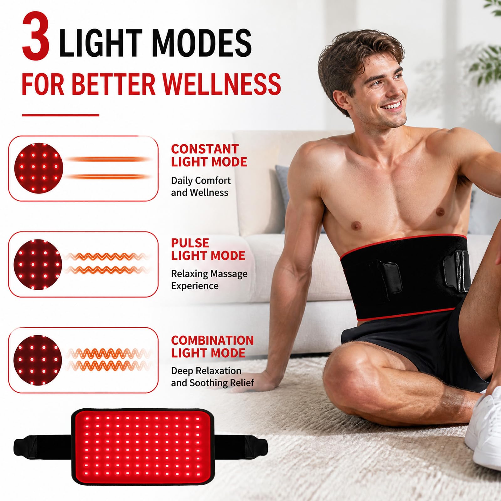 Lampada per terapia della luce rossa, lampada a infrarossi, pannello 2 in 1, con cinghia, per viso e corpo, 660 nm, 850 nm, dispositivo di fototerapia a infrarossi con telecomando, timer, 5 livelli di