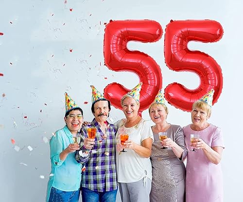 Miniatura 4 de Globos rojos de números 55 de 40 pulgadas, globos de aluminio jumbo para hombre y mujer, decoración de fiesta de cumpleaños 55, aniversario de boda,