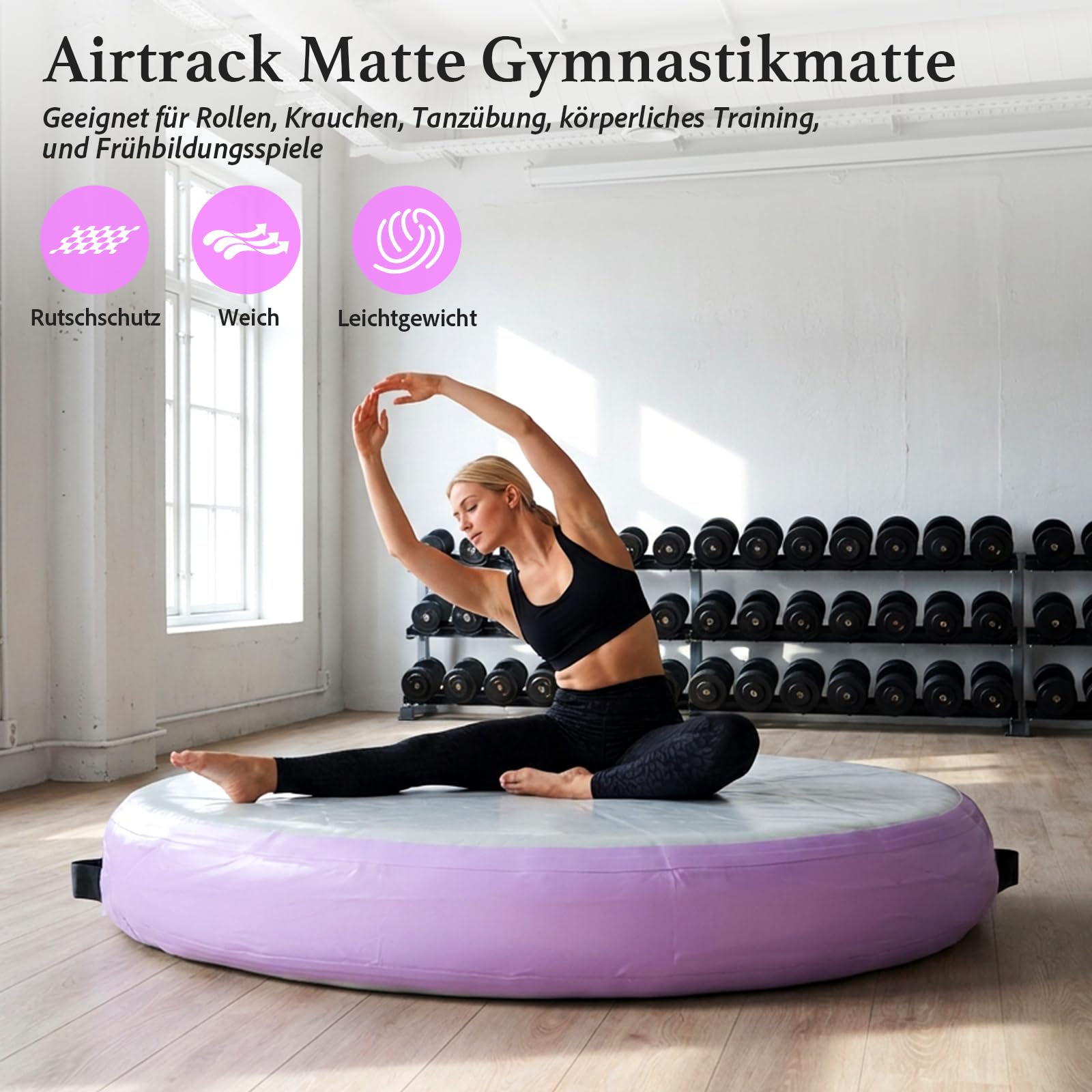 100 x 20 cm aufblasbare Sportmatte Airtrack für Yoga, Gymnastik, Turnen und Fitness, rutschfeste Trainingsmatte für Heim- und Outdoor-Übungen, tragbar, strapazierfähig und leicht