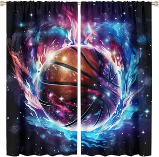 Osports Basketball Curtains For Teen Boys Abstract Outer Space Basketball Theme Kids Boys Bedroom Wall Decoration Basketball Decoration Cool 3d Ball Living Room Gym Window Curtains 42x45in