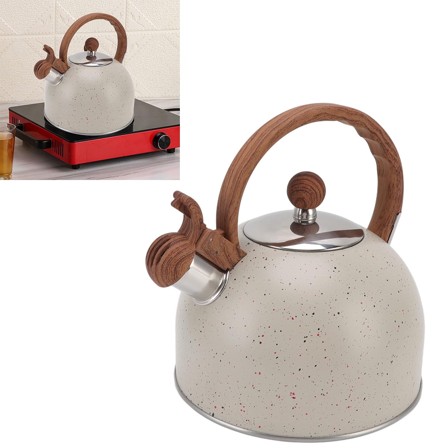 Stainless Steel Whistling Kettle, 2.5L Large Capacity Stovetop Teapot, Durable Fast Heating Kettle for Water Boiling, Tea Kettle with Prevent Scalding Handle for Induction Cooker, Gas, Electric(Beige)