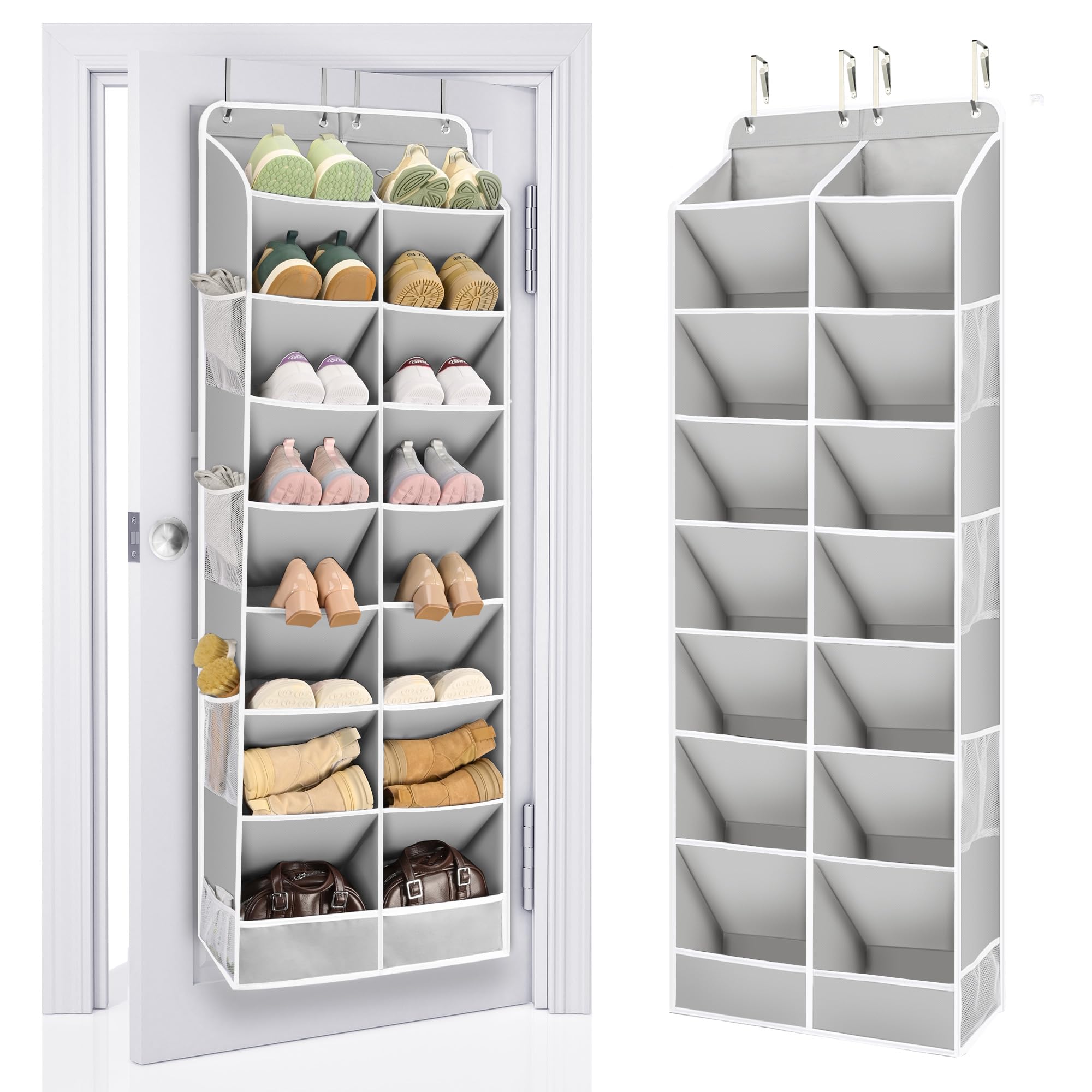 ULG Over The Door Shoe Organizer for Closet Fit 16-24 Pairs with Large Deep Pockets, Narrow Shoe Rack for Door Hanging Boots Storage, Grey — image 1