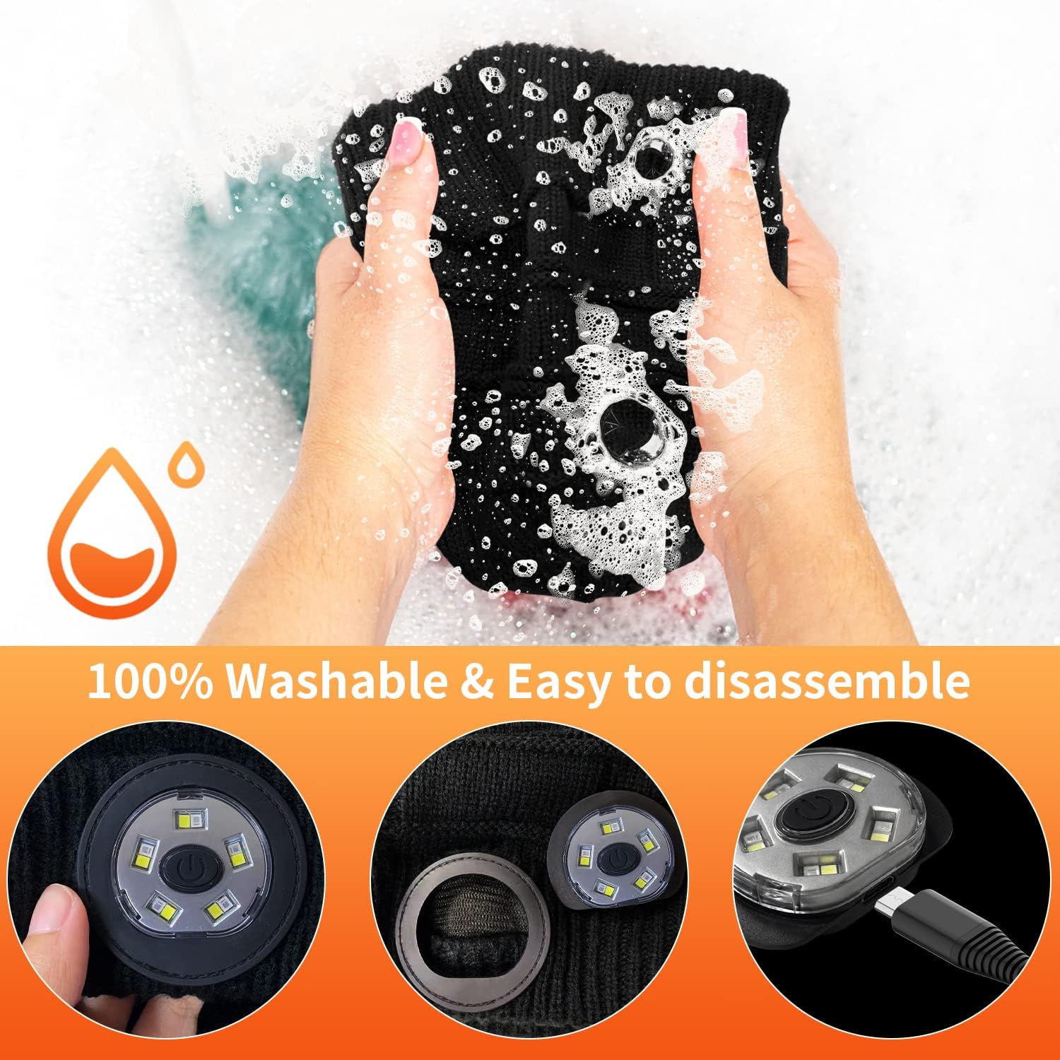 LED Beanie Hat with Light for Men - Tech Gifts, Christmas Stocking Stuffers - Rechargeable Lighted Knit Hat Headlamp Cap - Black - Image 5