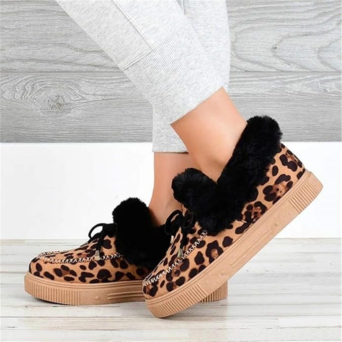 Snow Booties for Women Winter Warm Durable Shoe Wool Thick Warm Boot Loafer Flats Winter Platform Shoes Outdoor Cotton Shoes