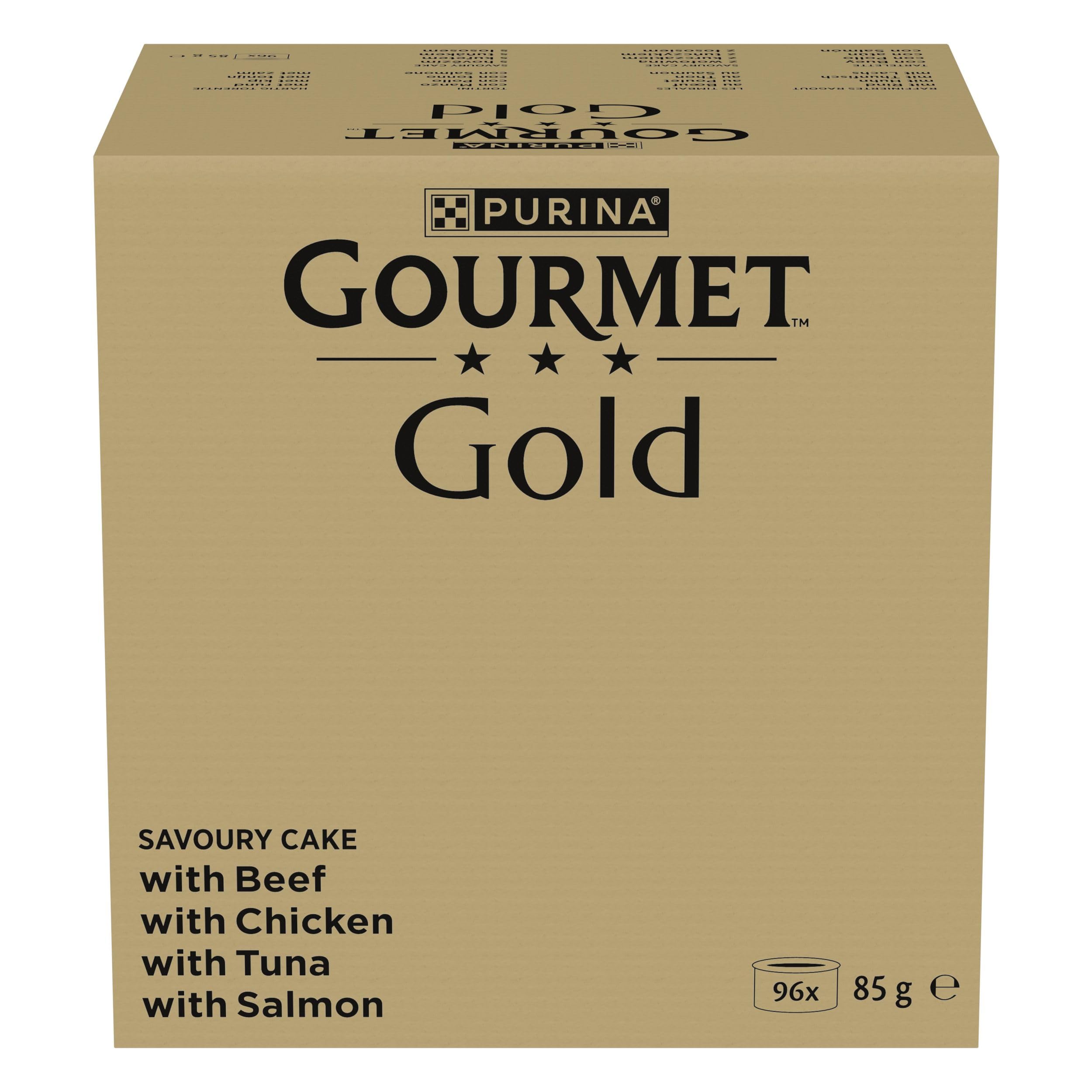 GOURMET Gold Tartelette, Comida Húmeda para Gato Adulto, Paté, Surtido de Pollo, Buey, Atún y Salmón, 96 latas