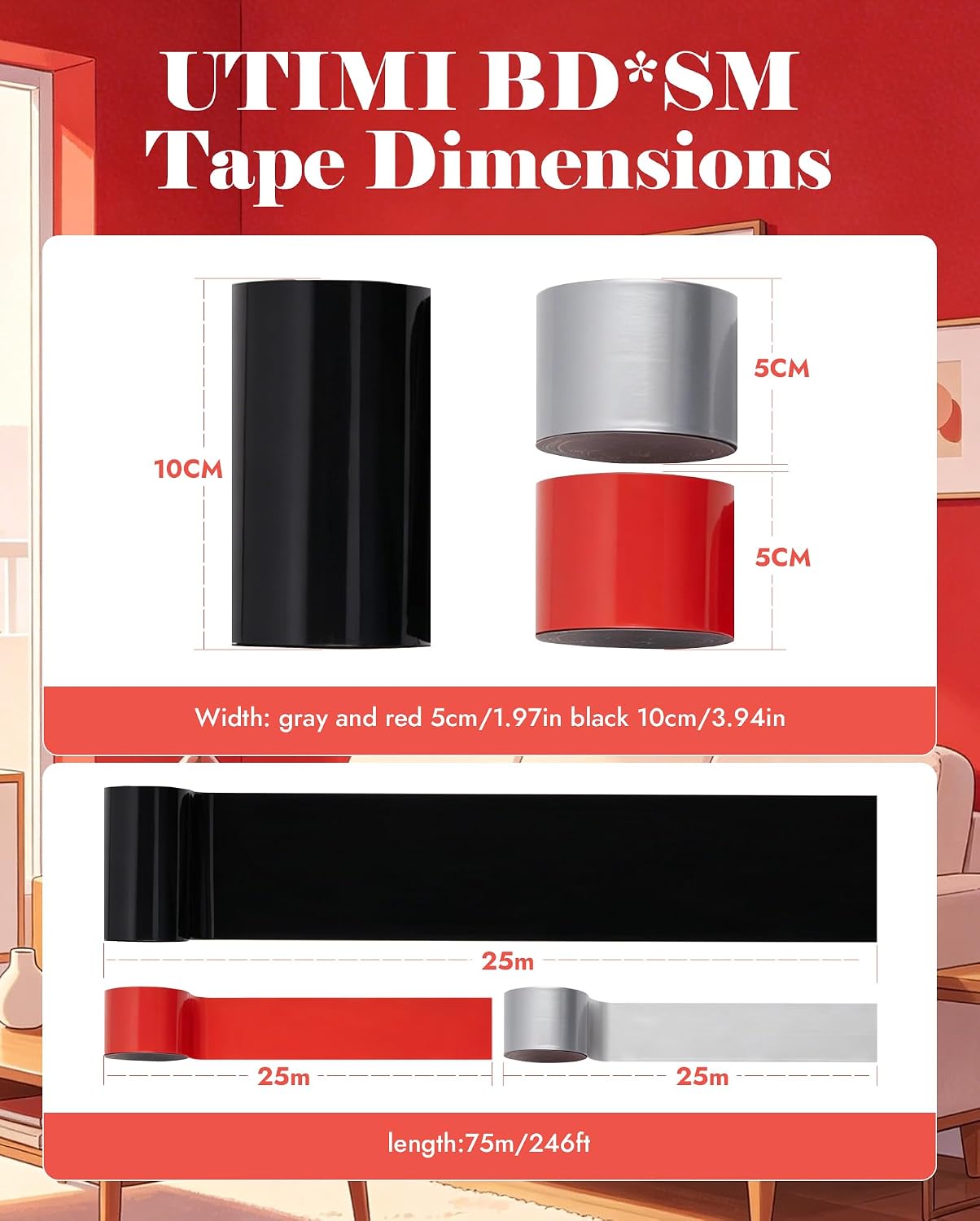 BDSM Bondage Restraints Tape Set – UTIMI Reusable Sex Tape Pull-up Binding PVC Electrostatic Bondage Tape Wider BDSM Kits for Couples Adult Toys 82ft (3 Rolls)