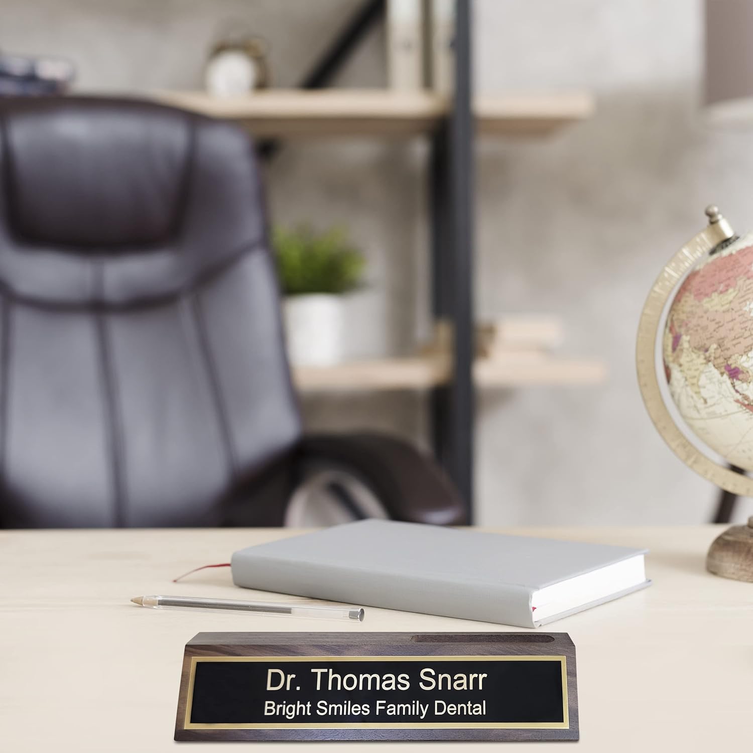 Inc Personalized Custom Engraved Wooden Name Plate Walnut Desk Wedge With Card Holder - 10"